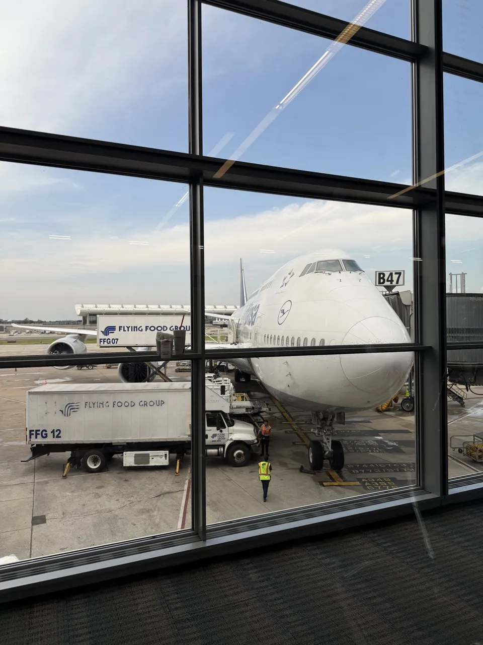 A closer look at the aircraft before a flight.