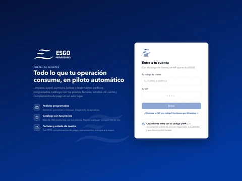 The ESGO customer portal login screen